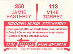 1984 Topps Stickers #113 / 258 Mike Torrez / Jamie Easterly Back