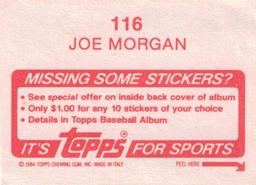 1984 Topps Stickers #116 Joe Morgan Back