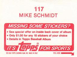 1984 Topps Stickers #117 Mike Schmidt Back