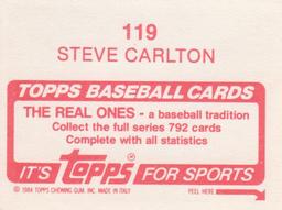 1984 Topps Stickers #119 Steve Carlton Back
