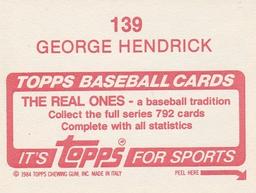 1984 Topps Stickers #139 George Hendrick Back
