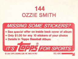 1984 Topps Stickers #144 Ozzie Smith Back
