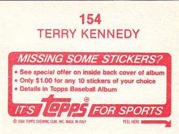 1984 Topps Stickers #154 Terry Kennedy Back