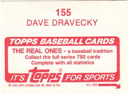 1984 Topps Stickers #155 Dave Dravecky Back