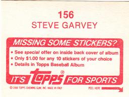 1984 Topps Stickers #156 Steve Garvey Back