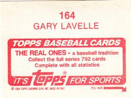 1984 Topps Stickers #164 Gary Lavelle Back