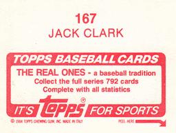 1984 Topps Stickers #167 Jack Clark Back