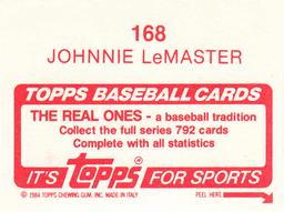 1984 Topps Stickers #168 Johnnie LeMaster Back