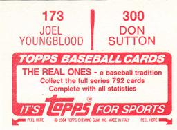1984 Topps Stickers #173 / 300 Joel Youngblood / Don Sutton Back