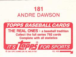 1984 Topps Stickers #181 Andre Dawson Back