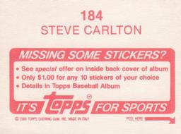 1984 Topps Stickers #184 Steve Carlton Back
