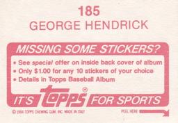 1984 Topps Stickers #185 George Hendrick Back