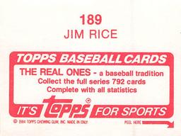 1984 Topps Stickers #189 Jim Rice Back