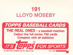 1984 Topps Stickers #191 Lloyd Moseby Back