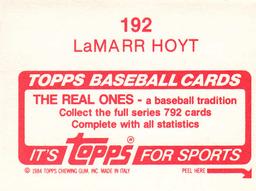 1984 Topps Stickers #192 LaMarr Hoyt Back