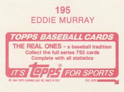 1984 Topps Stickers #195 Eddie Murray Back