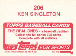 1984 Topps Stickers #206 Ken Singleton Back