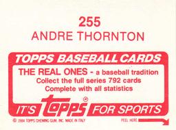 1984 Topps Stickers #255 Andre Thornton Back