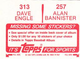 1984 Topps Stickers #257 / 313 Alan Bannister / Dave Engle Back