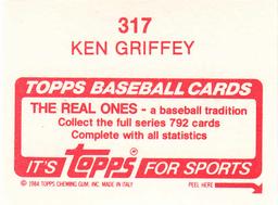1984 Topps Stickers #317 Ken Griffey Back