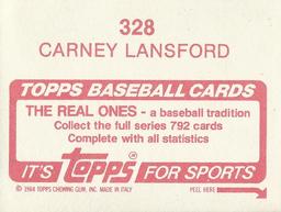 1984 Topps Stickers #328 Carney Lansford Back
