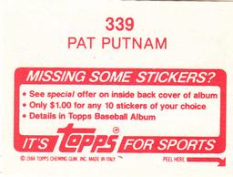 1984 Topps Stickers #339 Pat Putnam Back