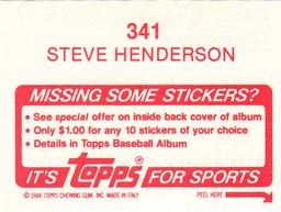 1984 Topps Stickers #341 Steve Henderson Back