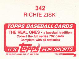 1984 Topps Stickers #342 Richie Zisk Back
