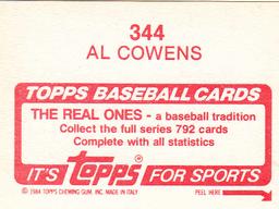 1984 Topps Stickers #344 Al Cowens Back