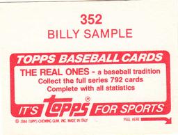 1984 Topps Stickers #352 Billy Sample Back