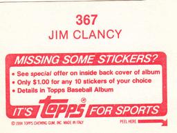 1984 Topps Stickers #367 Jim Clancy Back
