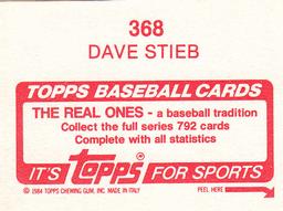 1984 Topps Stickers #368 Dave Stieb Back
