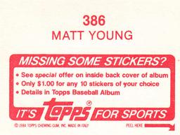 1984 Topps Stickers #386 Matt Young Back