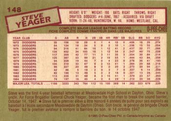 1985 O-Pee-Chee #148 Steve Yeager Back