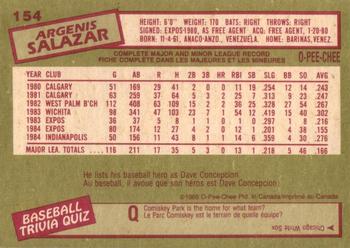 1985 O-Pee-Chee #154 Argenis Salazar Back