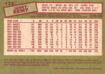 1985 O-Pee-Chee #173 Jerry Remy Back