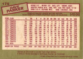 1985 O-Pee-Chee #175 Dave Parker Back