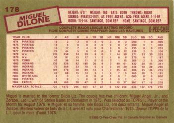1985 O-Pee-Chee #178 Miguel Dilone Back