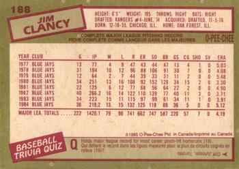 1985 O-Pee-Chee #188 Jim Clancy Back