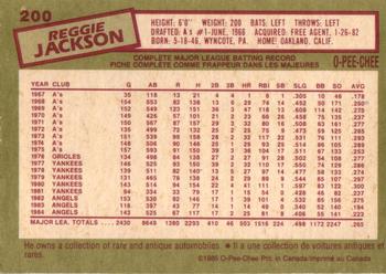 1985 O-Pee-Chee #200 Reggie Jackson Back