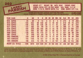 1985 O-Pee-Chee #203 Larry Parrish Back