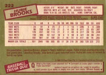 1985 O-Pee-Chee #222 Hubie Brooks Back