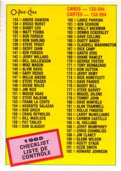 1985 O-Pee-Chee #261 Checklist: 133-264 Front
