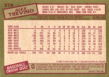 1985 O-Pee-Chee #279 Alex Trevino Back