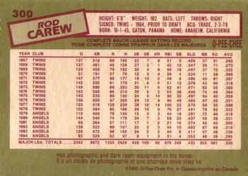 1985 O-Pee-Chee #300 Rod Carew Back