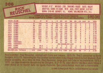 1985 O-Pee-Chee #306 Rick Reuschel Back