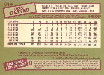 1985 O-Pee-Chee #314 Ron Oester Back