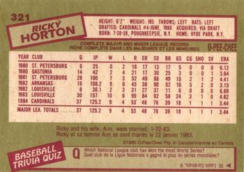 1985 O-Pee-Chee #321 Ricky Horton Back