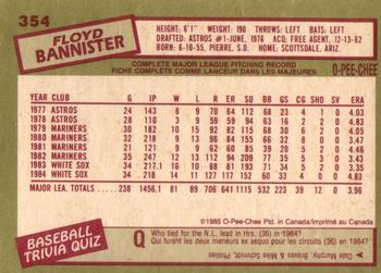 1985 O-Pee-Chee #354 Floyd Bannister Back