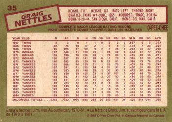 1985 O-Pee-Chee #35 Graig Nettles Back